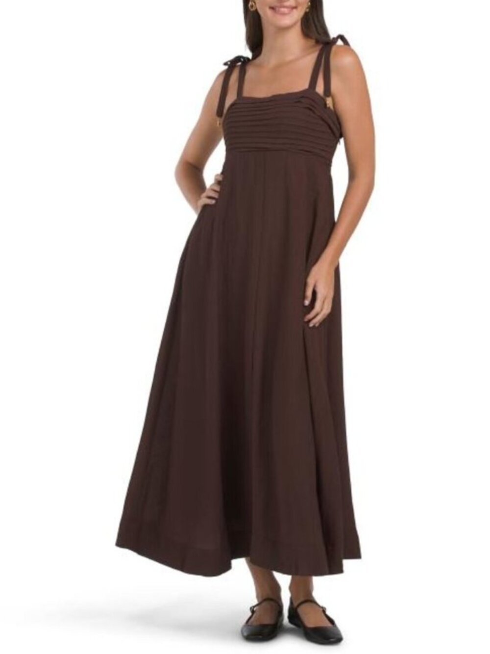 TAYLOR Linen Blend Tie Shoulder Maxi Dress